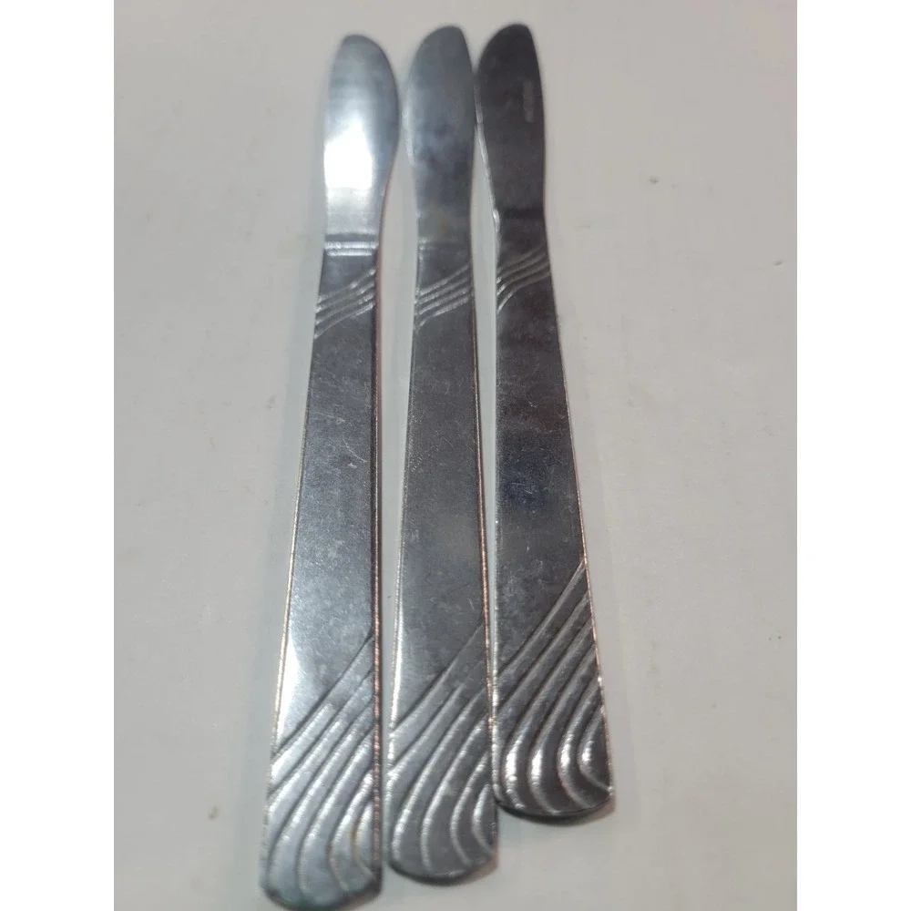 3‎ Piece Stainless Steel Dinner Knives Etched Wave Swirl Pattern Flatware Silver